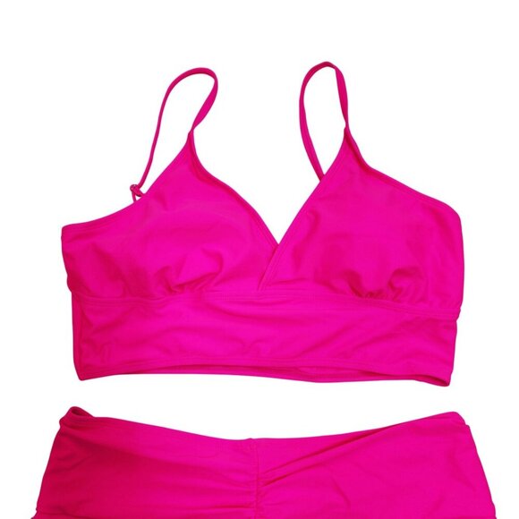 Hot Pink Two-Piece Activewear Set With Ruched Skirt & Padded Top Size XL - Picture 3 of 5